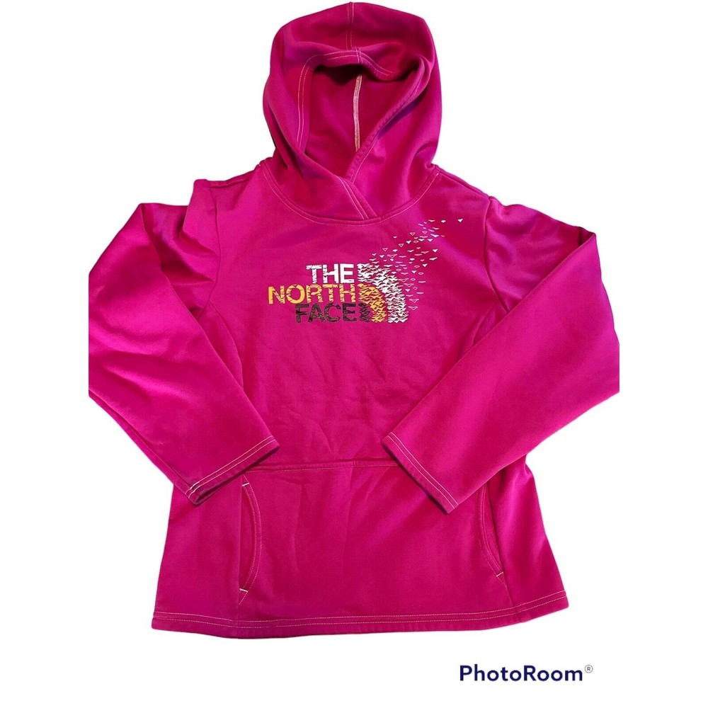 Girls North Face Sweatshirt Hoodie Pink Logo pockets pullover Jacket L (14-16)